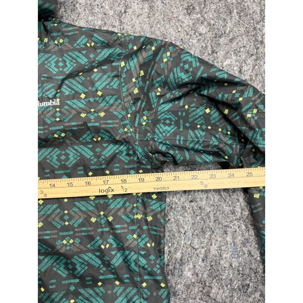 Columbia Boys XL 18/20 Hooded Windbreaker Jacket Green Aztec Geometric Print